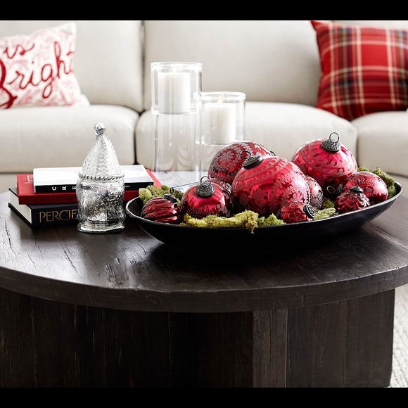 New Pottery Barn Red Etched Mercury Ball Christmas Ornament Decor 4” #1 - Picture 5 of 12